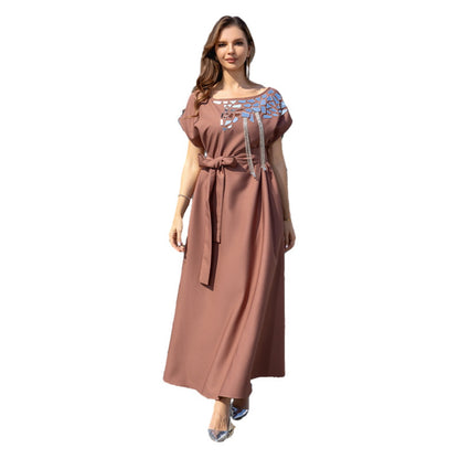 Muslim Women's Light Luxury Sequined Robe Dress