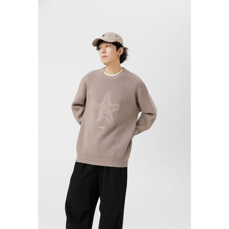 Retro Crew Neck Five-star Sweater Men's And Women's Knitted