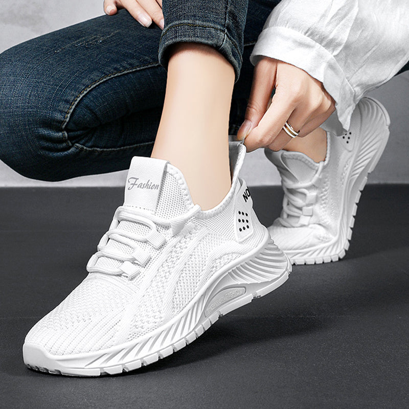 Fashion Casual Sports Shoes Women Lace Up Flat Shoes Lightweight Breathable Running Mesh Sneakers