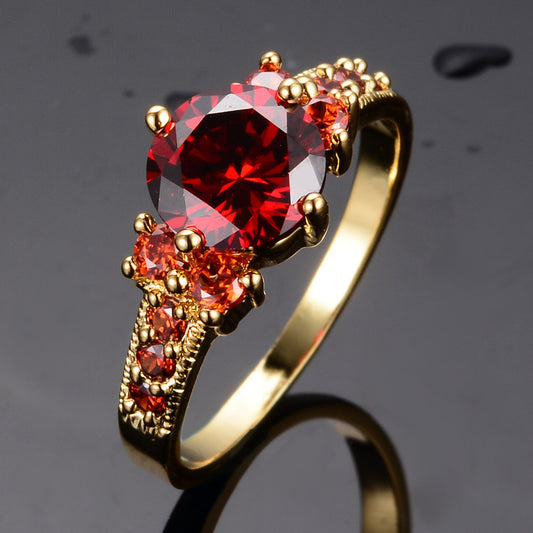 Rhinestone Zircon Four-claw Round Ring