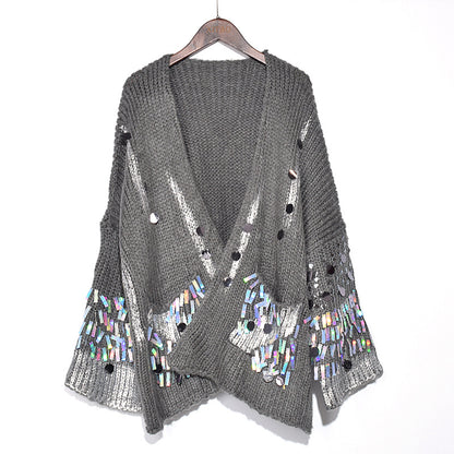 Casual Patchwork Sequined Sweater For Women