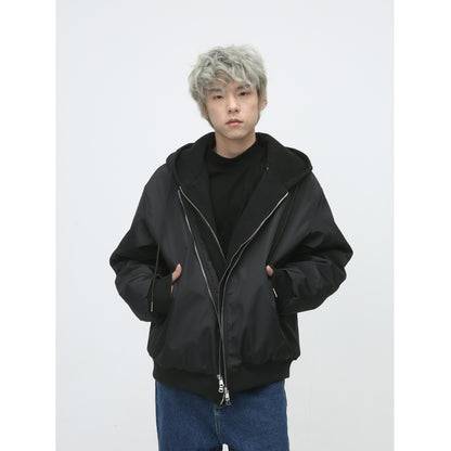 Men's Winter Fake Two-piece Double Zipper Thicken Cotton Clothes Coat Men