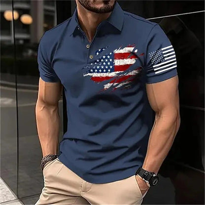 Spring Men's Casual 3D Printing Lapel Short Sleeve