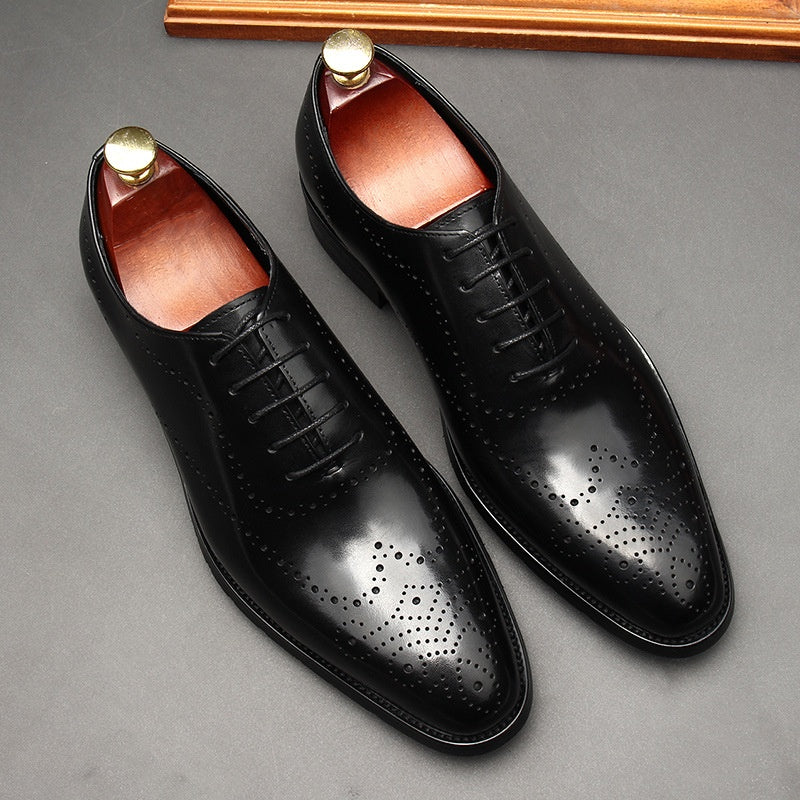 Leather Shoes Men's British Pointed Toe Business Formal Wear Lace-up Shoes Men