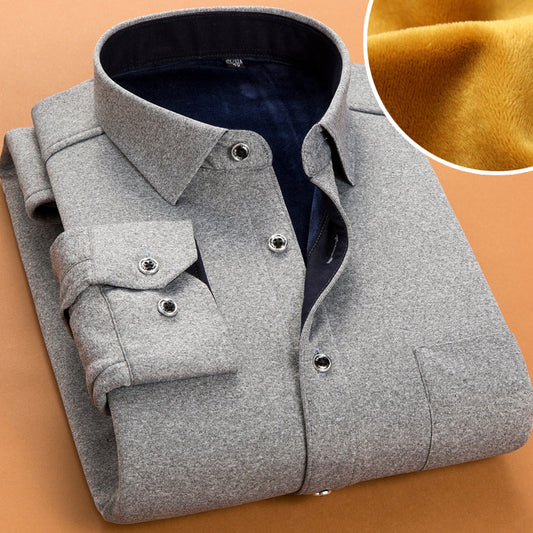 Autumn And Winter Thickened Fleece Warm Shirt Men