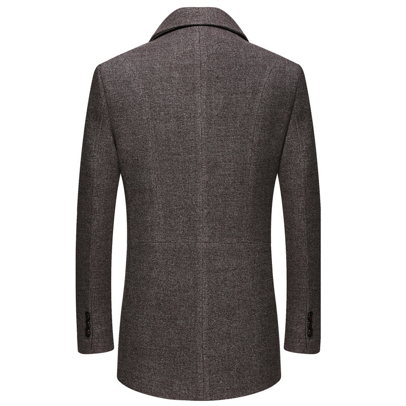 Thick Quilted Lapel Collar Men's Mid-length Wool Overcoat