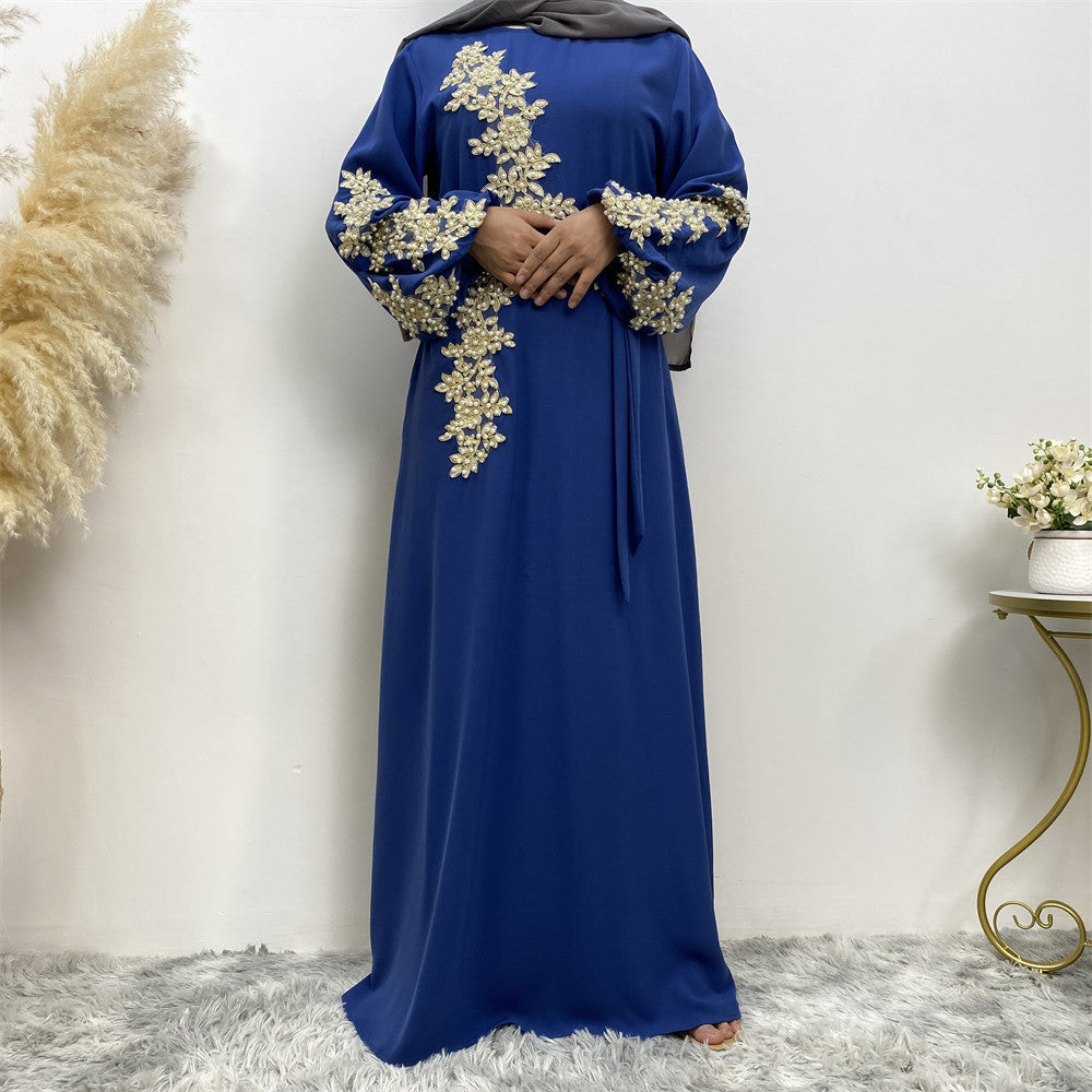 Fashion Lace Beaded Muslim Dress Women