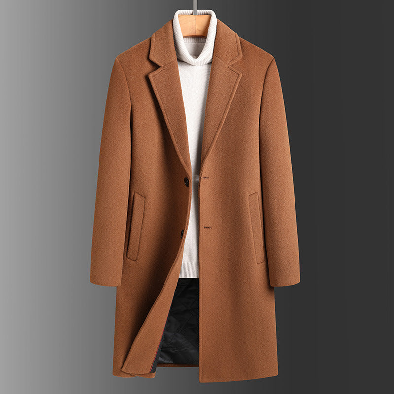 Winter Woolen Men's Slim Long Casual Trench Coat Thick Warm Jacket