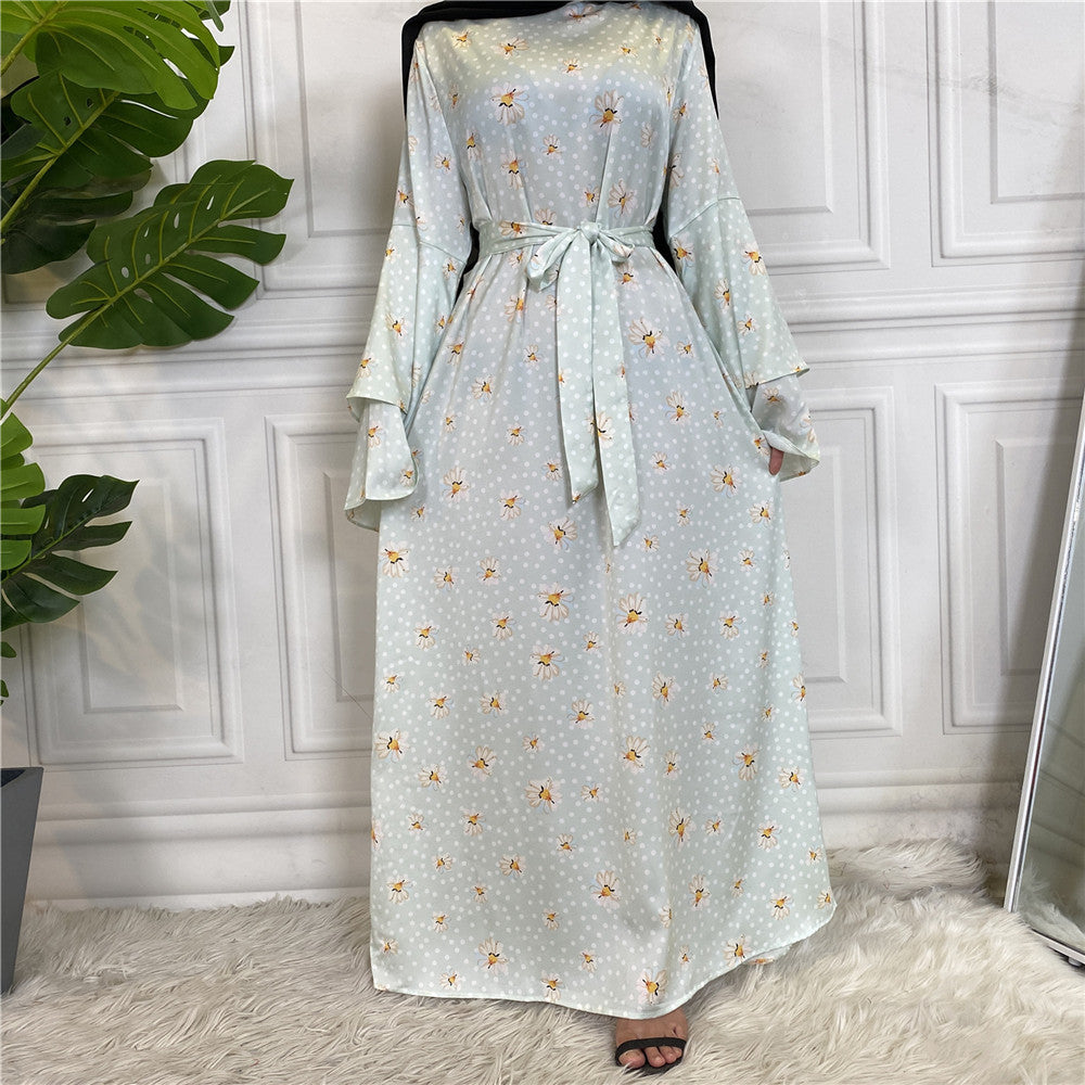 Fashionable Printed Large Lace Up Muslim Dress