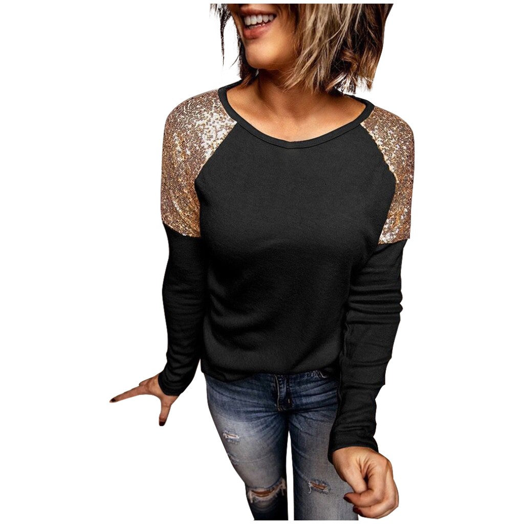 Stitching round neck long sleeve casual