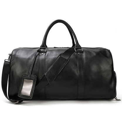 Men's Real-leather Traveling Black Gym Bag