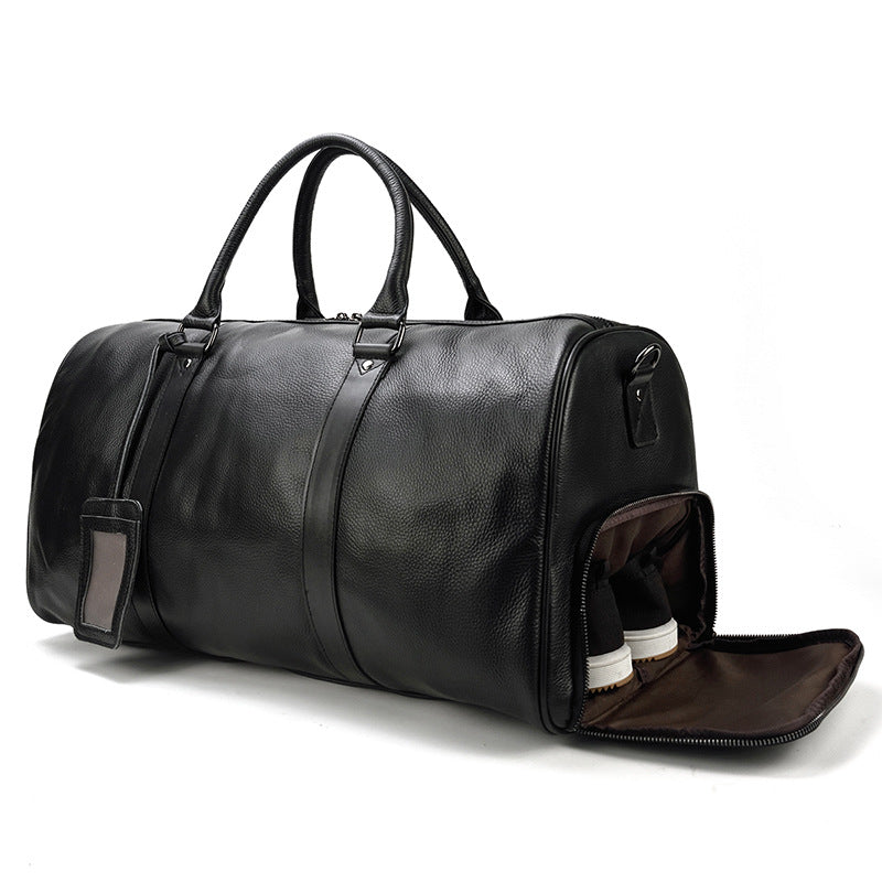 Men's Real-leather Traveling Black Gym Bag