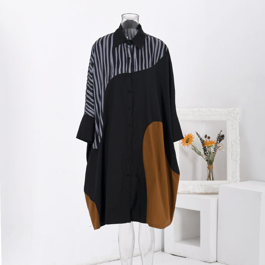 Women's Loose Profile Irregular Stripes Printed Shirt Dress