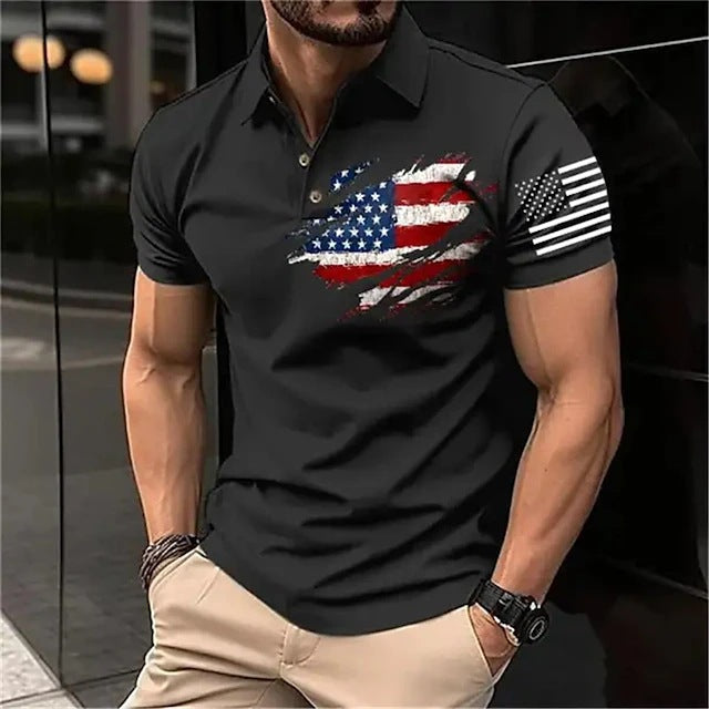 Spring Men's Casual 3D Printing Lapel Short Sleeve