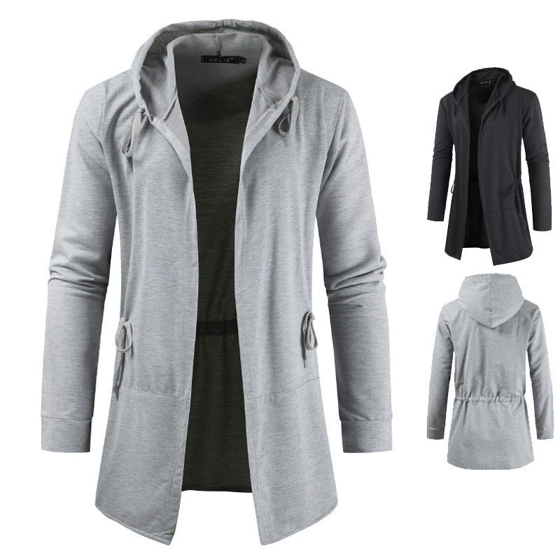 Men's Fashion Casual Men's Korean Mid-length Hooded Sweater Cardigan Jacket