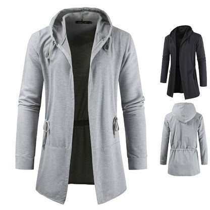 Men's Fashion Casual Men's Korean Mid-length Hooded Sweater Cardigan Jacket