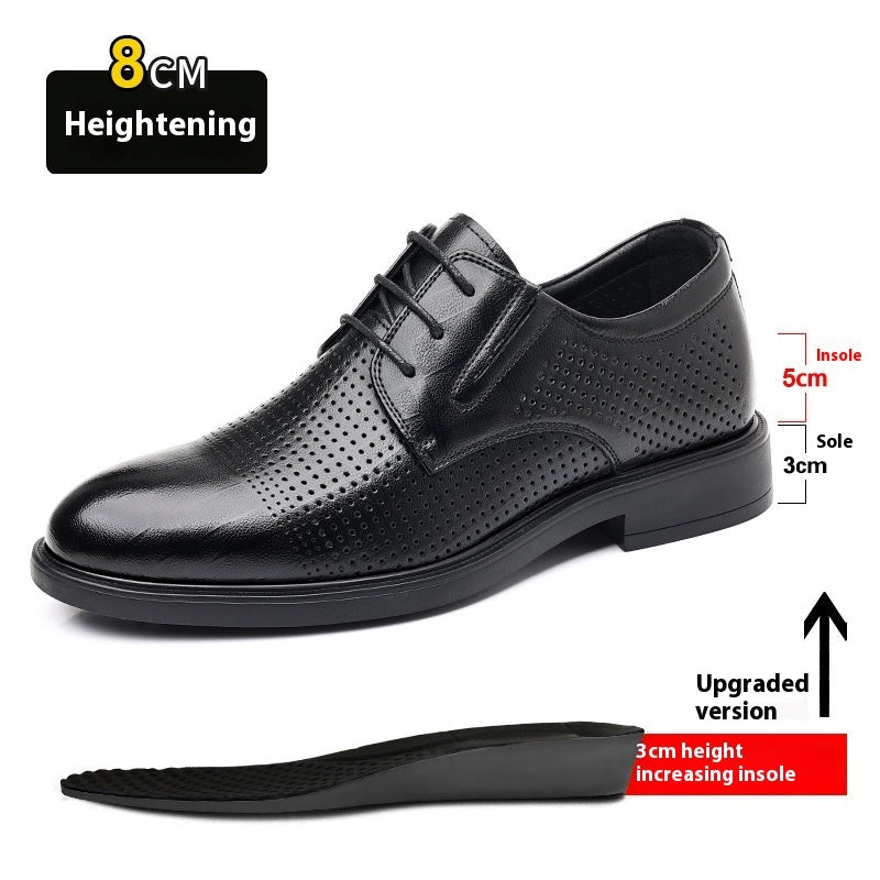 Men's Hollow-out Cowhide Height Increasing Insole Business Leather Shoes