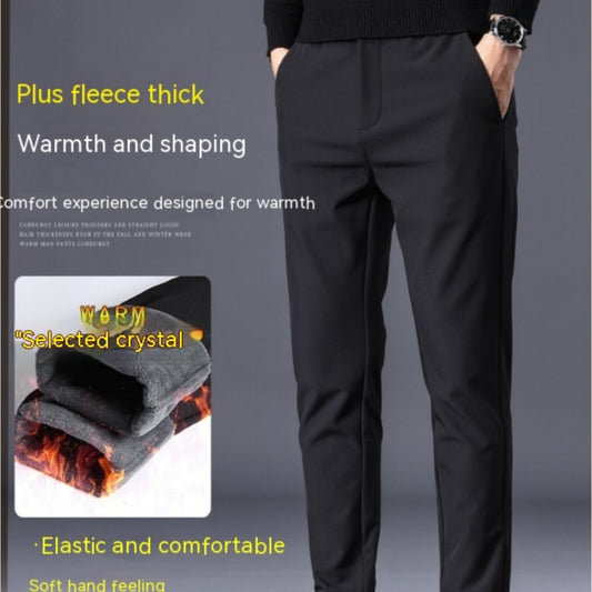 Fleece-lined Thick Casual Pants Men's Slim Fit Ankle Tight Trousers