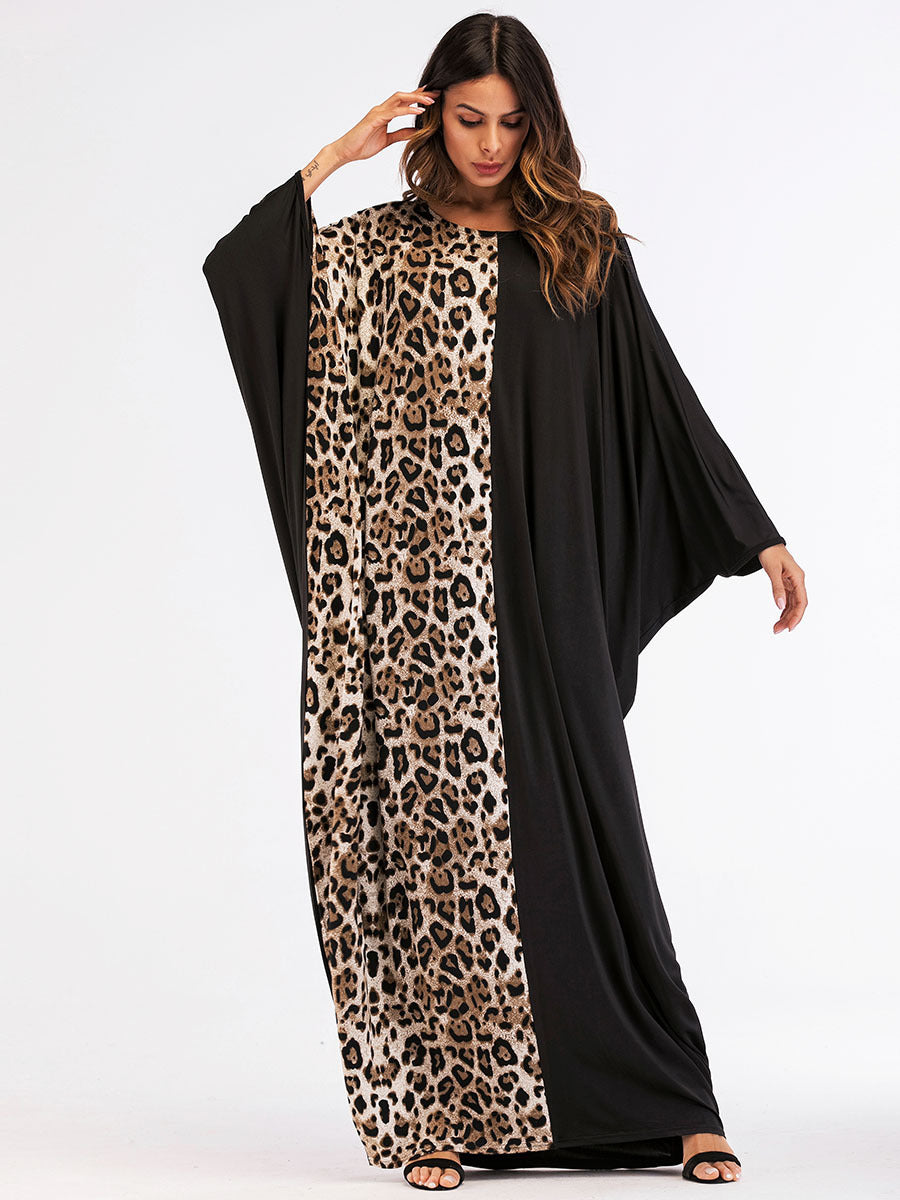 Leopard Knit Bat Sleeve Dress Muslim Robe Ramadan