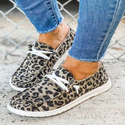 New Style Flat Non-Slip Lace-Up Comfortable Casual Single Shoes Women Mark Line Leopard Print Foreign Trade Large Size Wholesale 43