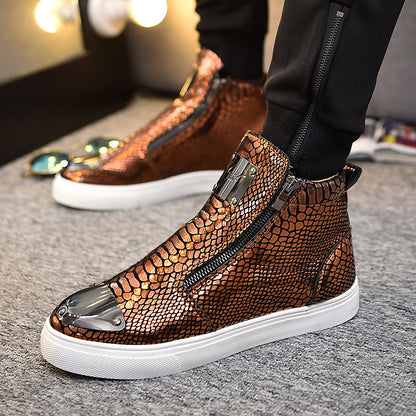 Short Boots Snake Print Side Zipper Boys Sneakers