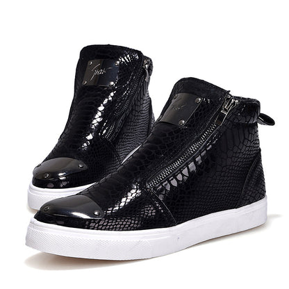 Short Boots Snake Print Side Zipper Boys Sneakers