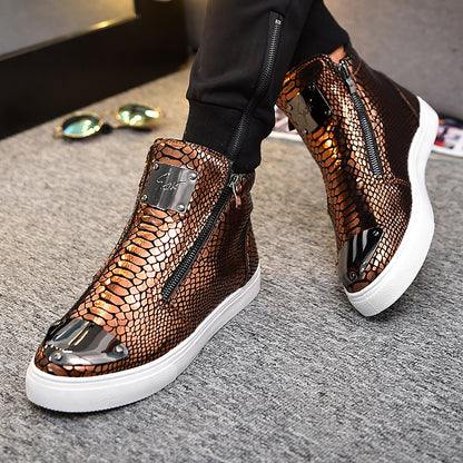 Short Boots Snake Print Side Zipper Boys Sneakers