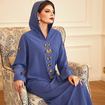 Handmade Diamond Hooded Robe Muslim Dress