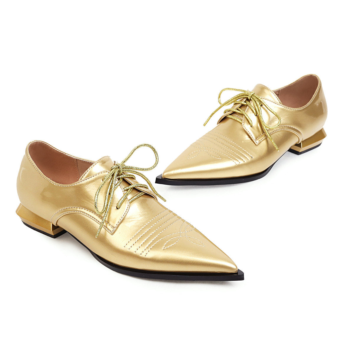 New Foreign Trade Comfortable Low-Heeled Women'S Shoes Fashionable Pointed Toe Front Lace-Up Single Shoe Trend