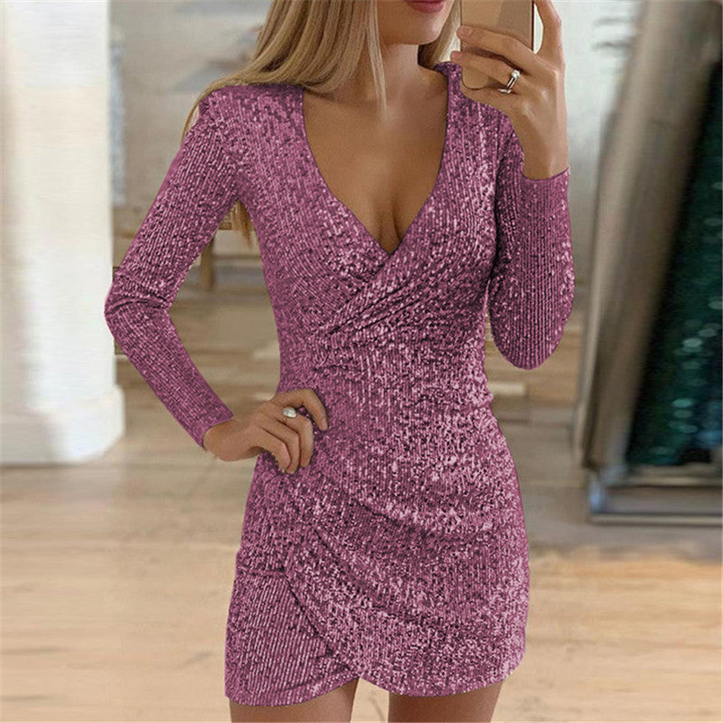 Women's Dress Irregular Sequin Long Sleeve Dress