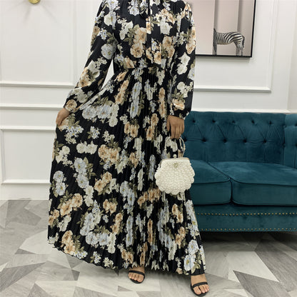 Muslim Dress With Printed Pleated Big Skirt