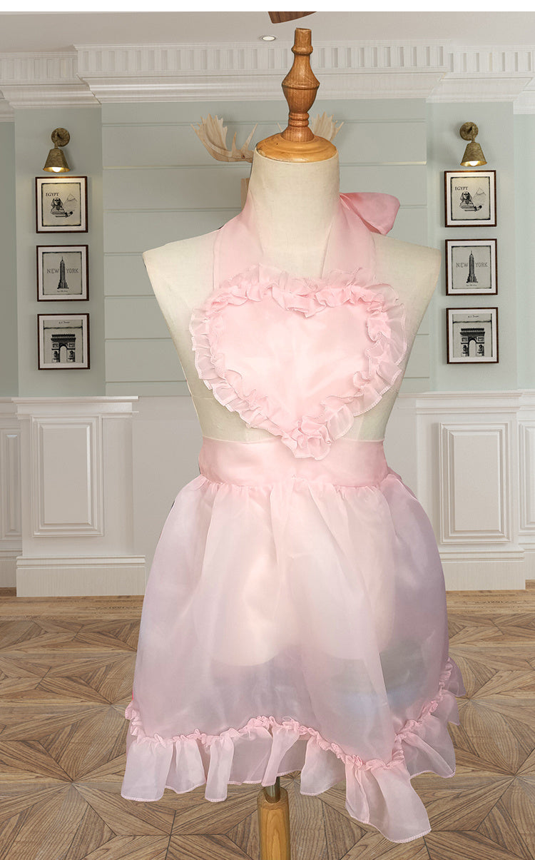 Glass Gauze Skirt Overalls Lolita Heart-Shaped Apron Soft Girl Transparent Fluffy Gauze Skirt Net Yarn