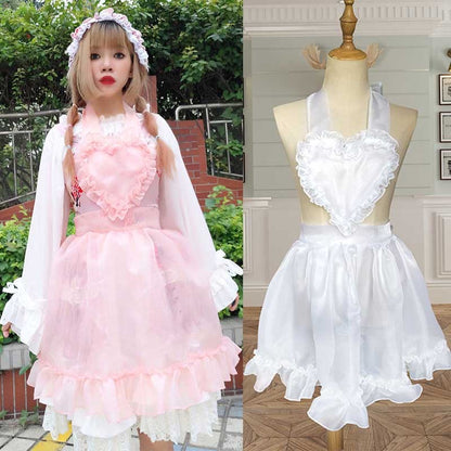 Glass Gauze Skirt Overalls Lolita Heart-Shaped Apron Soft Girl Transparent Fluffy Gauze Skirt Net Yarn