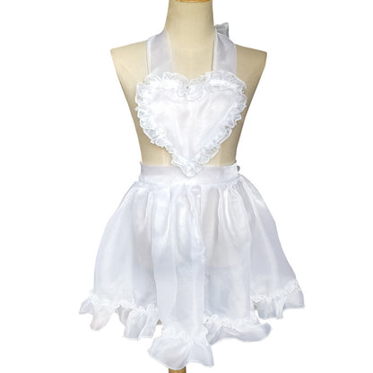 Glass Gauze Skirt Overalls Lolita Heart-Shaped Apron Soft Girl Transparent Fluffy Gauze Skirt Net Yarn