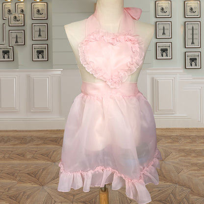 Glass Gauze Skirt Overalls Lolita Heart-Shaped Apron Soft Girl Transparent Fluffy Gauze Skirt Net Yarn