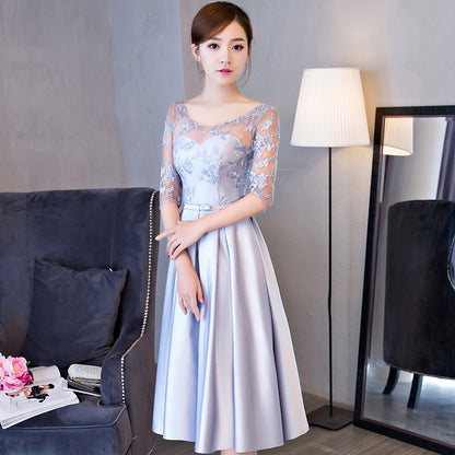 Western Style Summer Banquet Mid-length Elegant Party Blue Slim-looking Annual Party Evening Dress