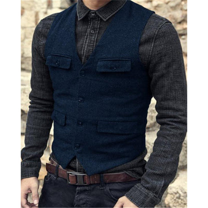 European And American Men's Vest Casual Solid Color Herringbone Vest