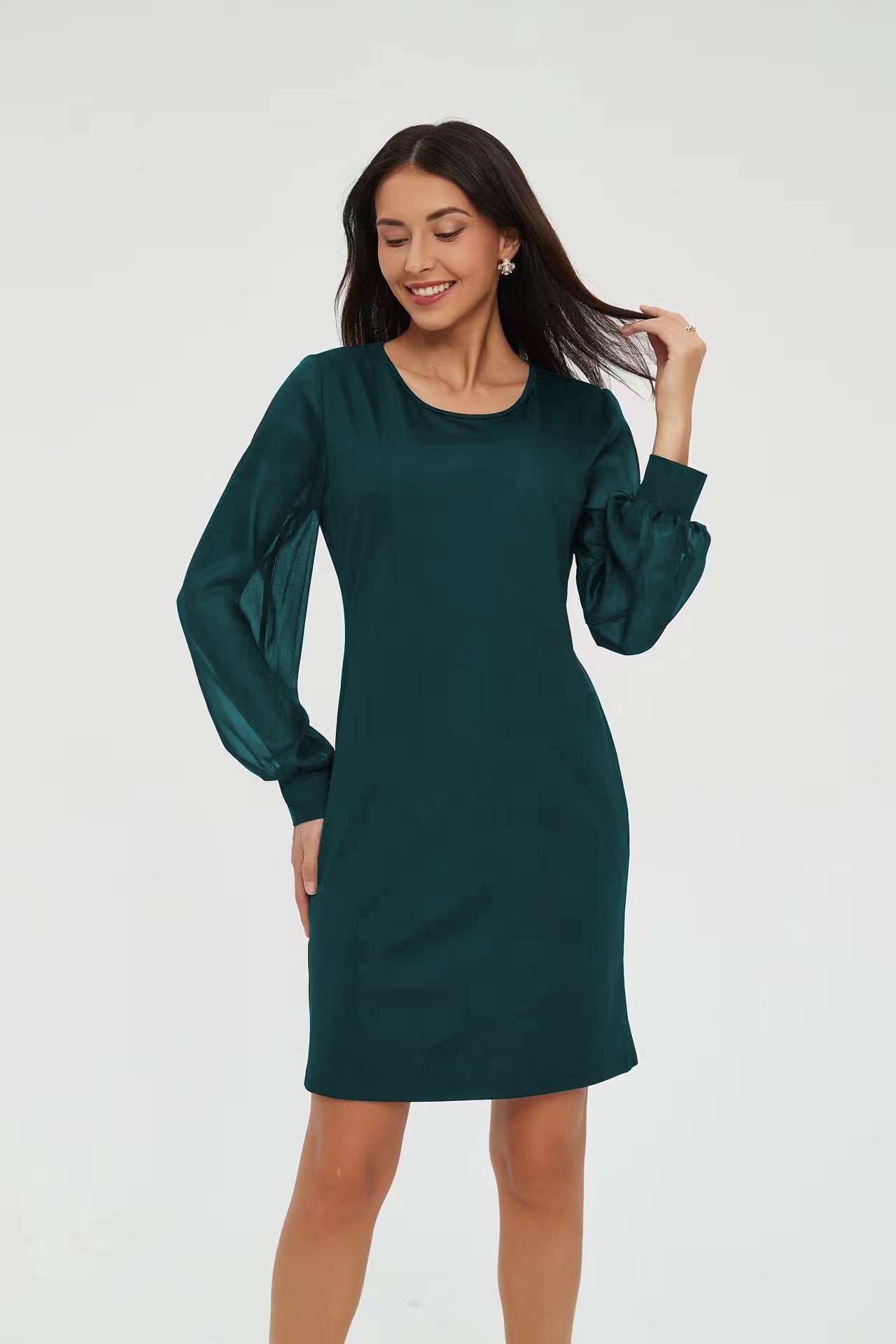 European And American Long-sleeve Round-collar Dress