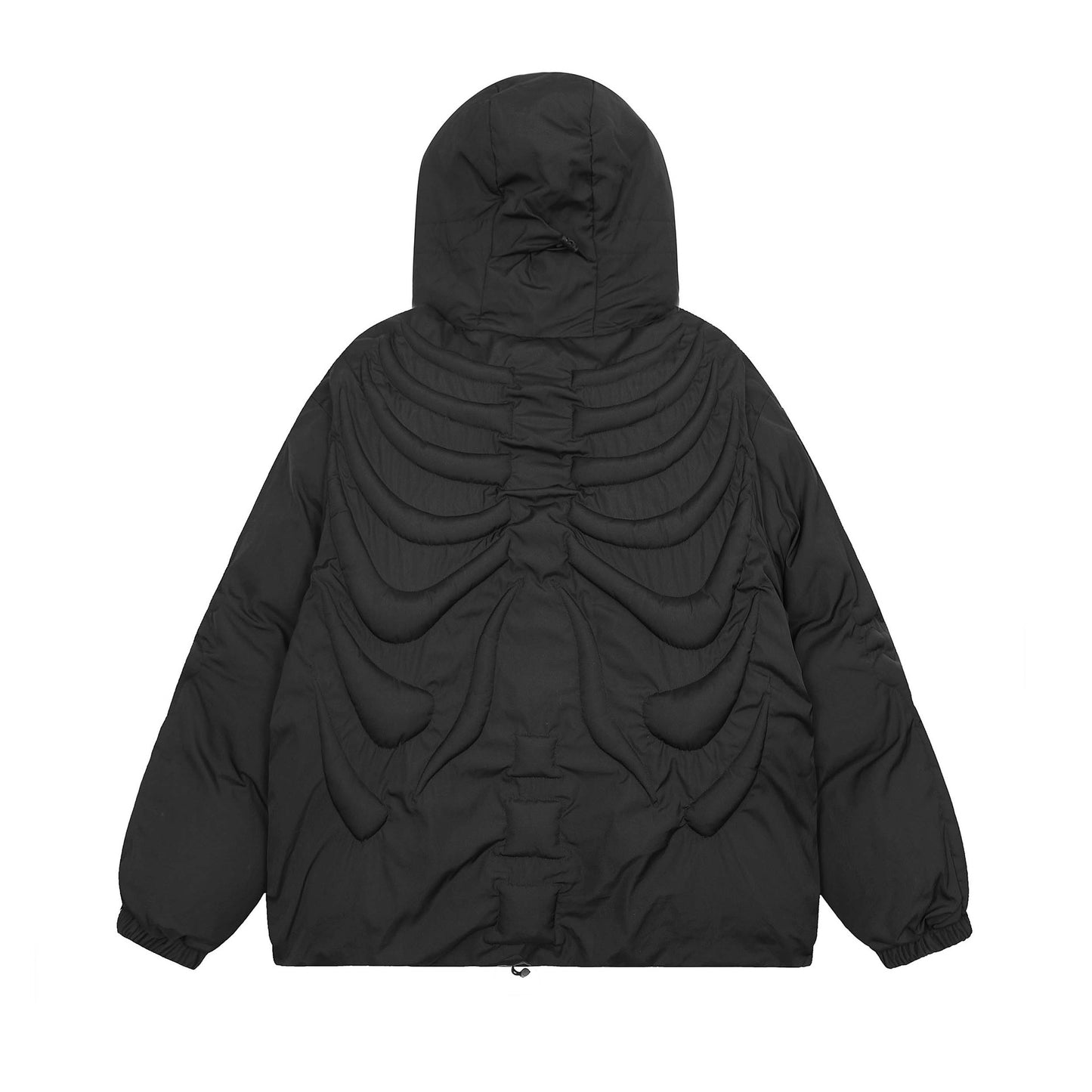 Dark Skull Skeleton Embossed Hooded Cotton-padded Jacket For Men