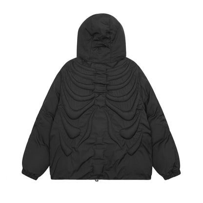 Dark Skull Skeleton Embossed Hooded Cotton-padded Jacket For Men