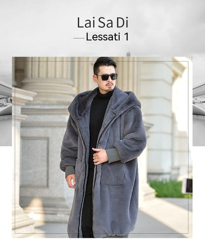 Winter Men's Mid-length Coat Imitation Fur Thick Warm Jacket