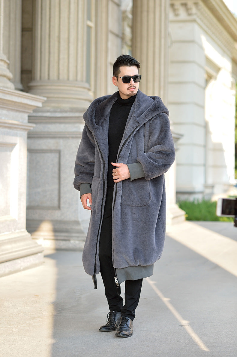 Winter Men's Mid-length Coat Imitation Fur Thick Warm Jacket