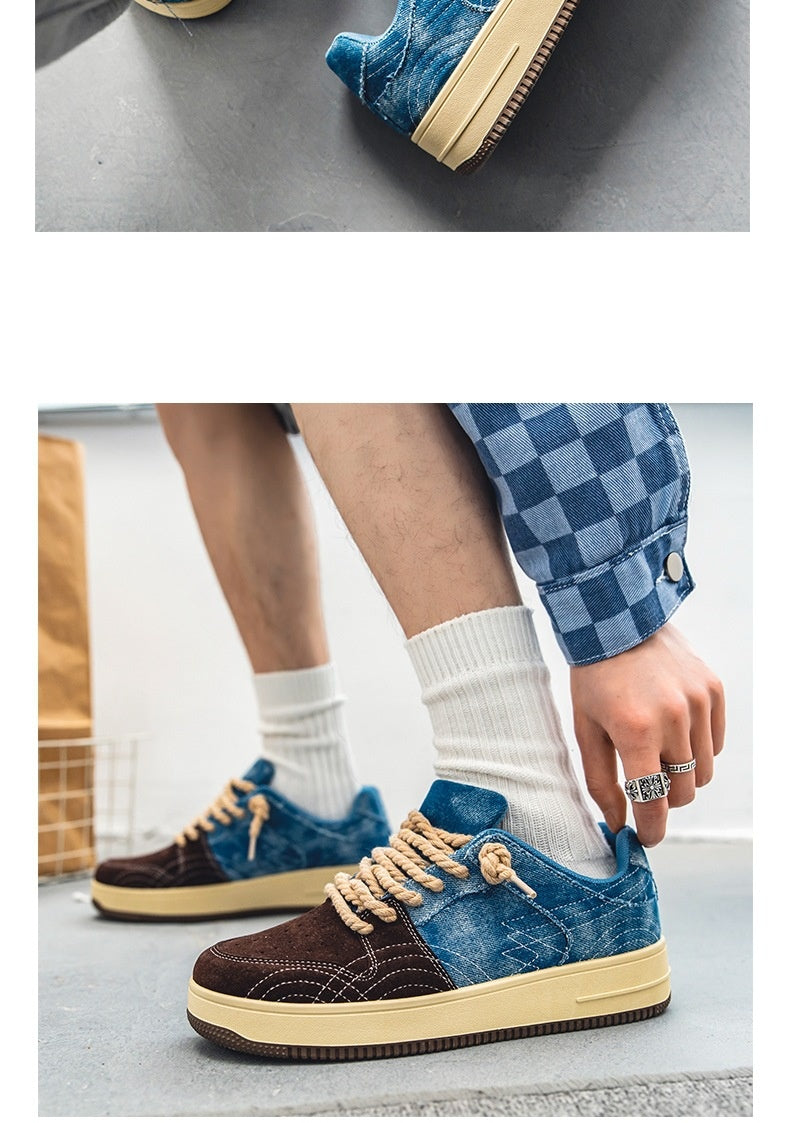 Leisure Denim Board Shoes Men Lace-up Flats Skateboard