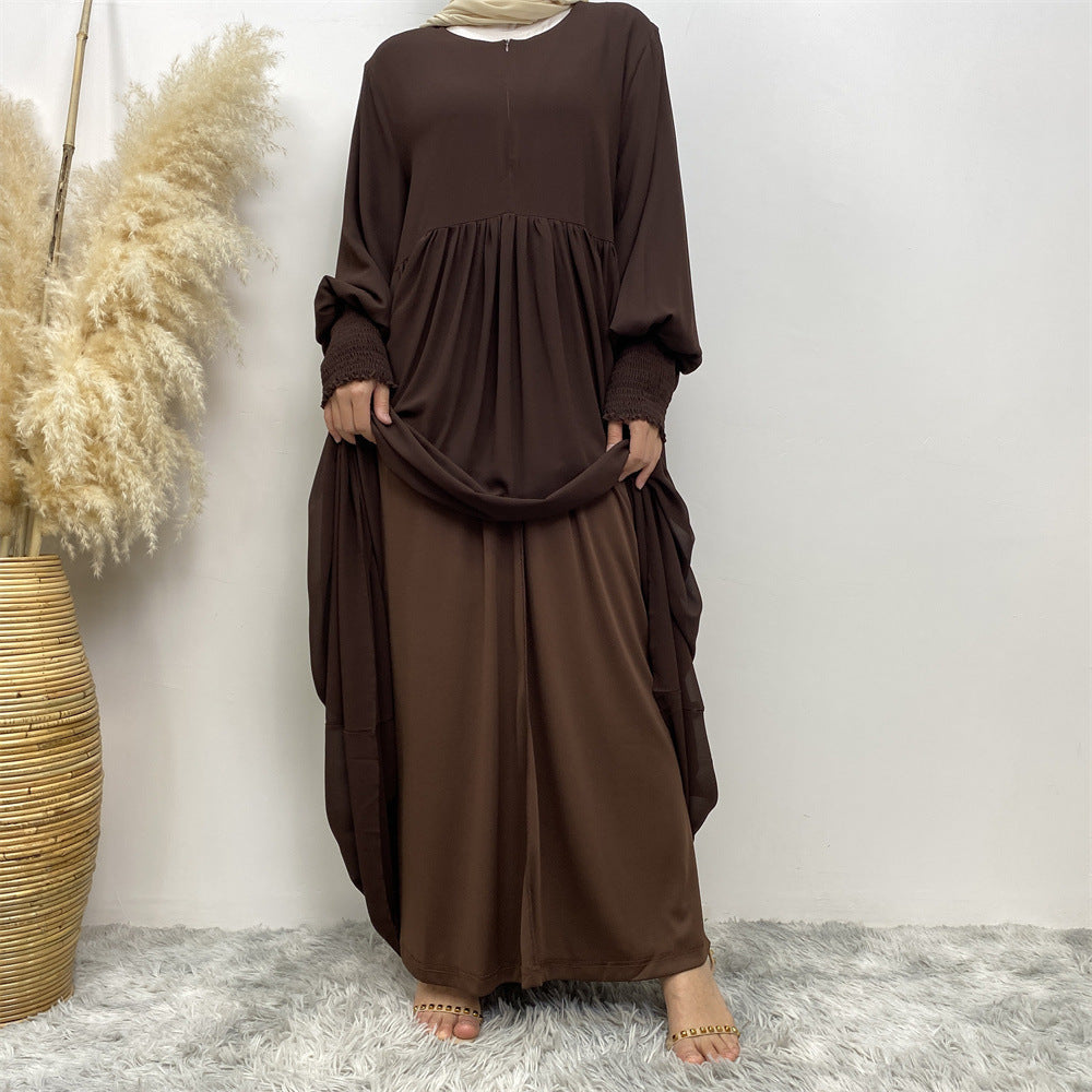 Muslim Simple Solid Color Pleated Elastic Chiffon Dress