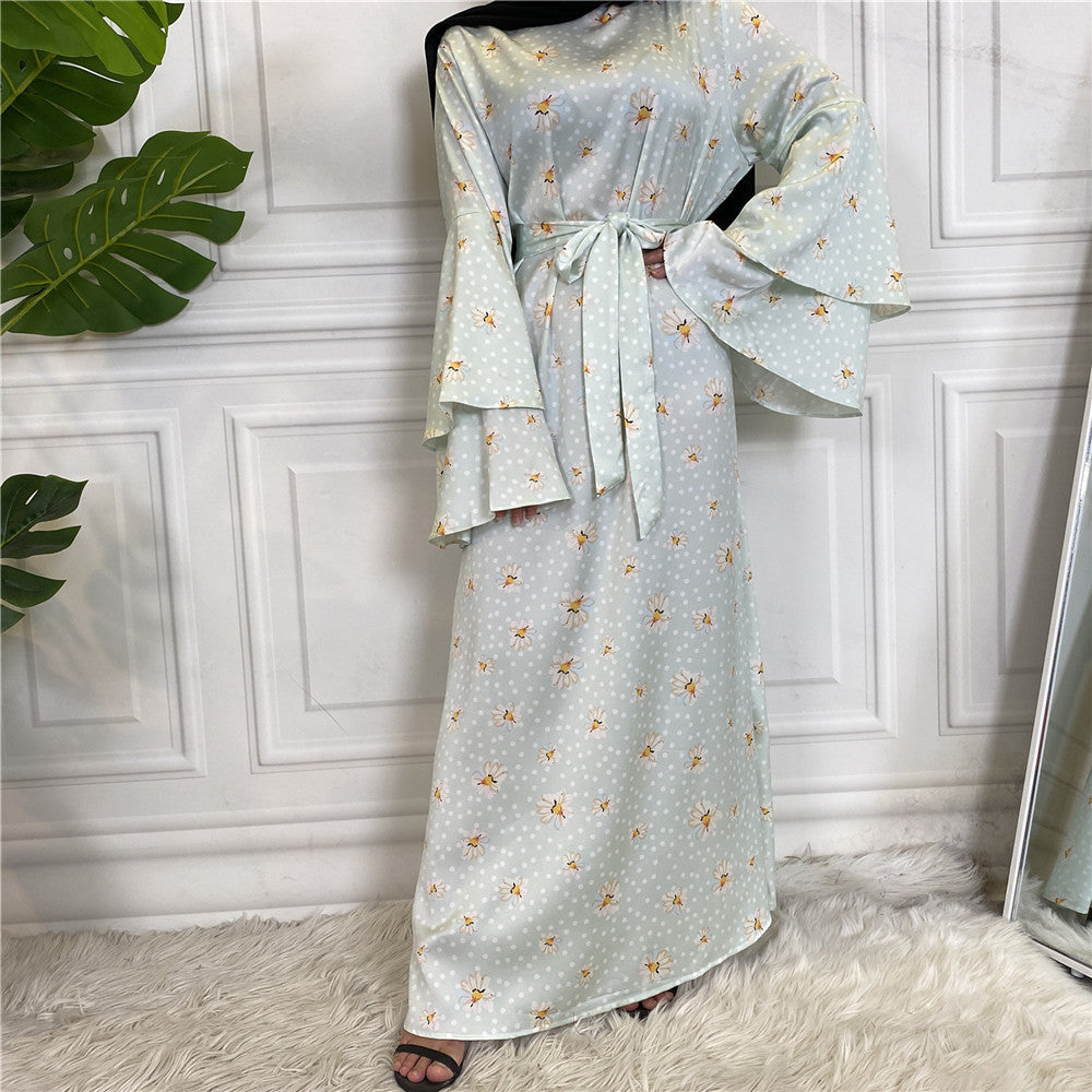 Fashionable Printed Large Lace Up Muslim Dress