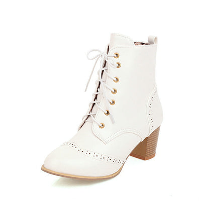 Autumn And Winter New Chunky Heel Front Lace-up Martin Boots