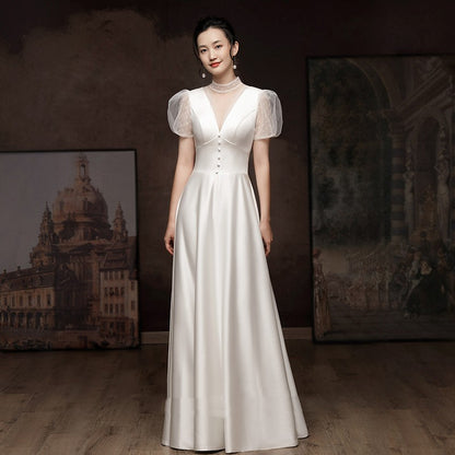 White Engagement Wedding Dress Female French Satin Light Wedding Dress