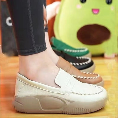 Slip-on Casual Leather Shoes Platform Round Toe