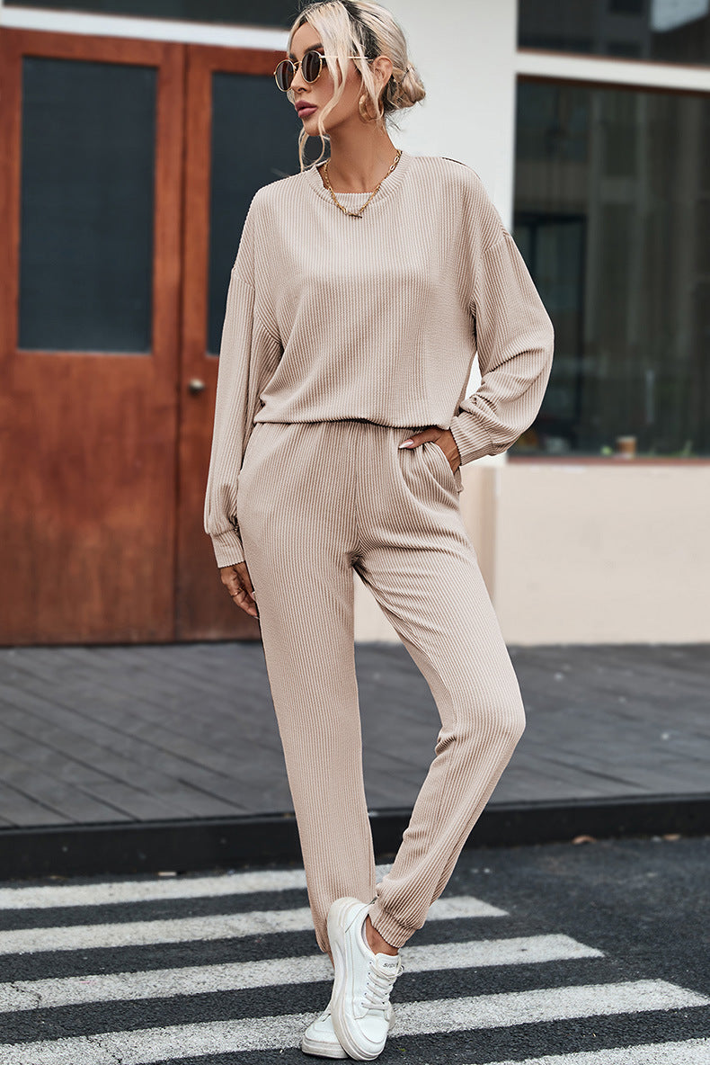 Solid Color Long-sleeved Trousers Loungewear Suit Casual Suit For Women