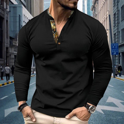 Men's Polo Shirt Double-layer Stand Collar Long Sleeve